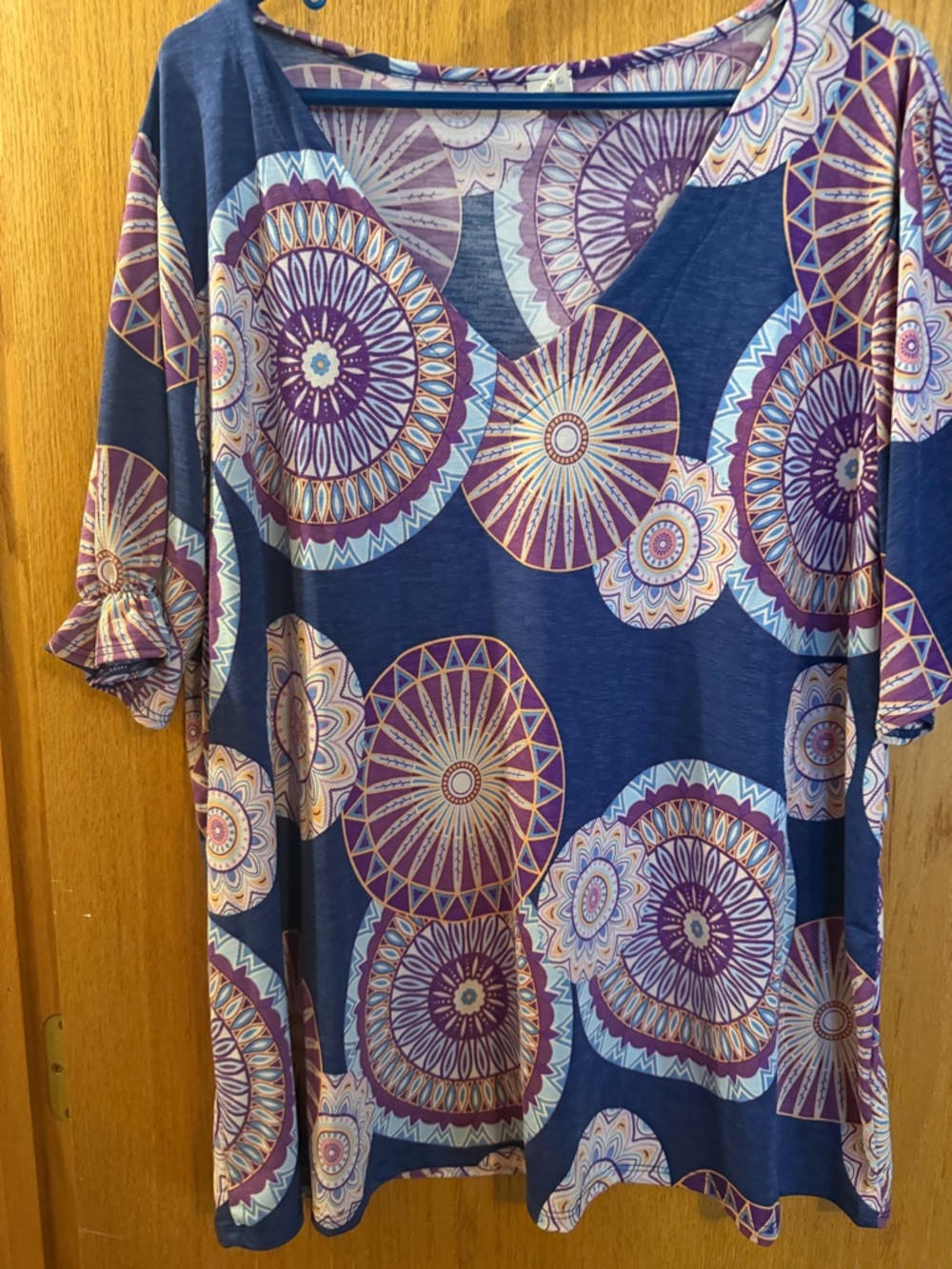 Sew In Love Navy Top with Purple and Cream Medallion Print